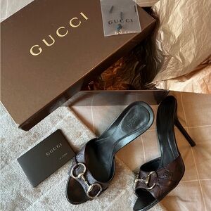 Gucci horsebit women’s iconic brown GG monogram sandal heels
